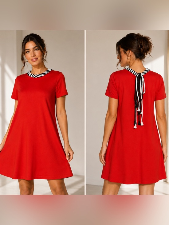 Dresses & Skirts - Zara Red A-Line Swing Dress Rope Collar Detail Short Sleeve Nautical Mod Shift
